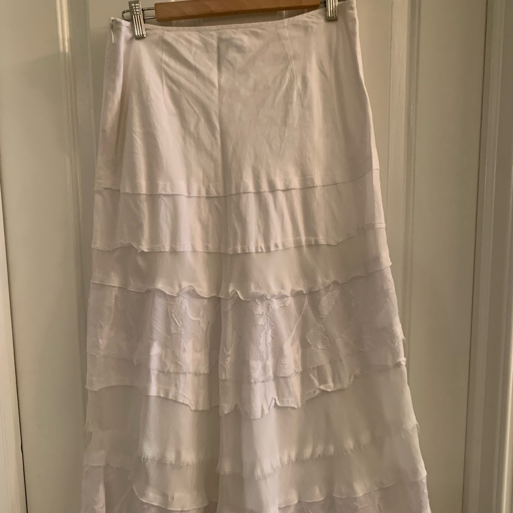 White House Black Market white ruffled size 4 maxi skirt.